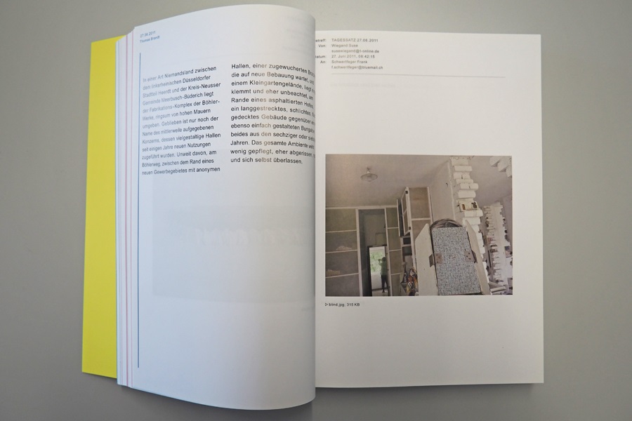 Buchseite in der Publikation von Suse Wiegand, die eine Aktualisierung durch einen befreundeten Künstler auf der linken Seite zeigt